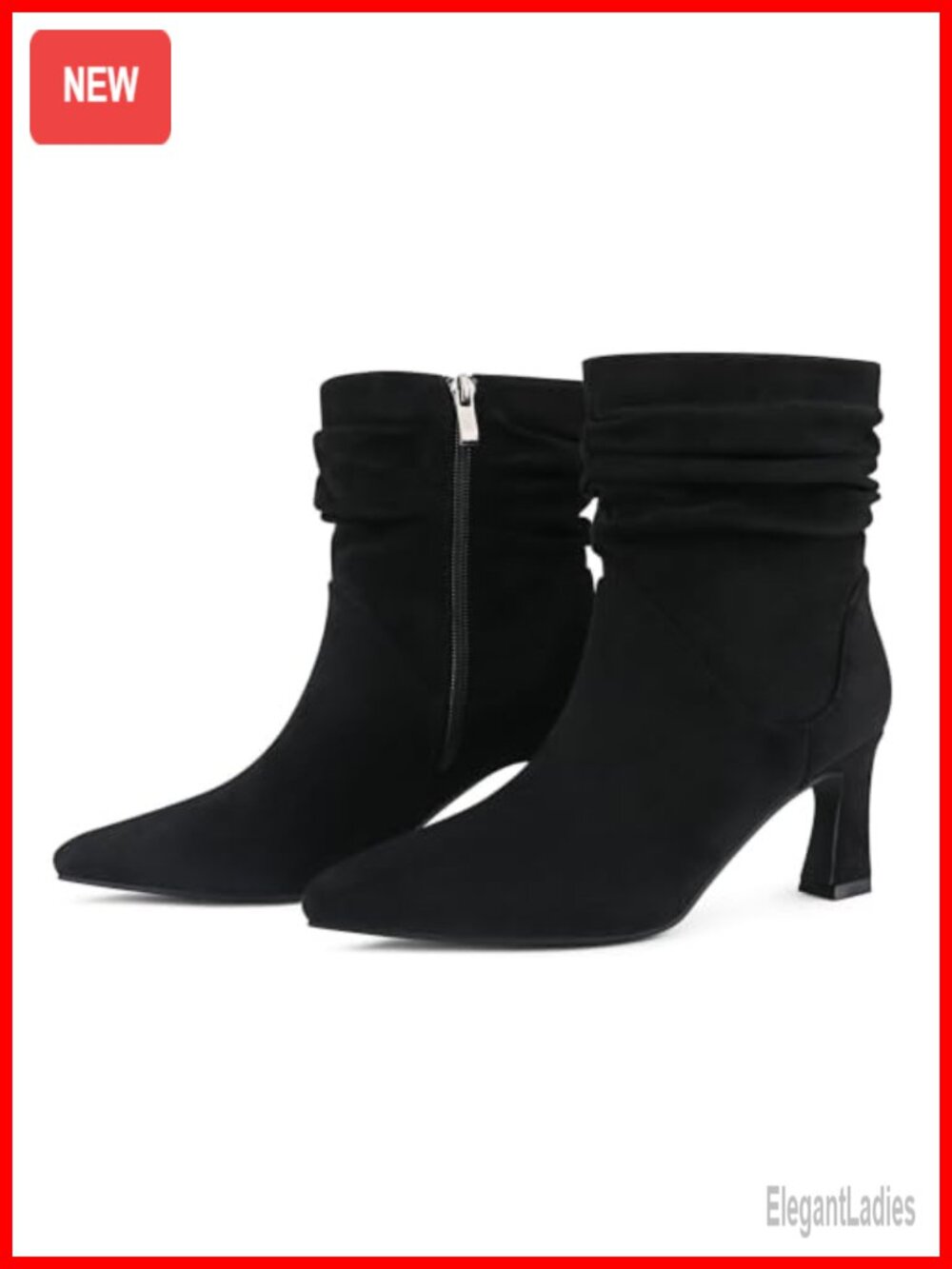 Women's Slouchy Ankle Boots Pointed Toe Block Heel Side Zipper Faux Suede